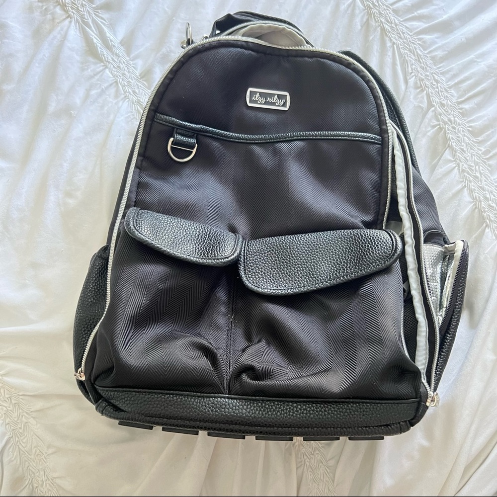 Itzy Ritzy Baby Backpack, Black Herringbone